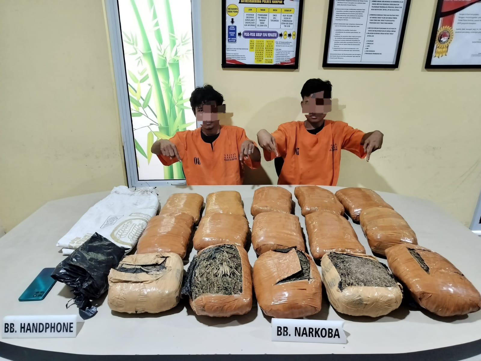 Polres Kampar Bekuk Dua Pengedar Narkoba Antar Provinsi di Sumut, Amankan 15,57 Kg Ganja